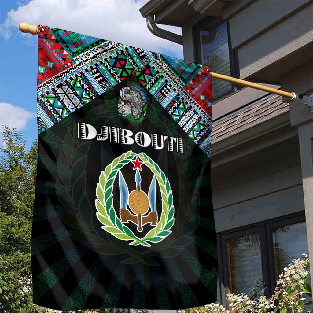 Djibouti Roots Garden Flag African Map in Fingerprint and Tribal Colors