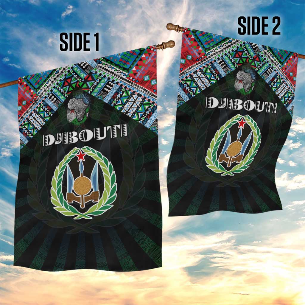 Djibouti Roots Garden Flag African Map in Fingerprint and Tribal Colors