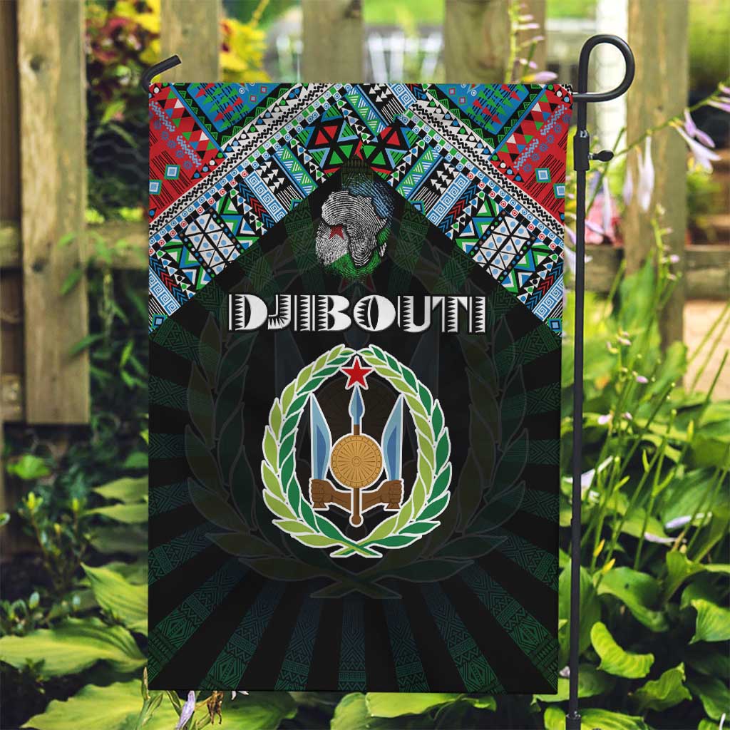 Djibouti Roots Garden Flag African Map in Fingerprint and Tribal Colors