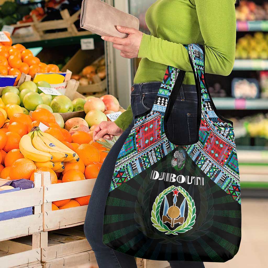 Djibouti Roots Grocery Bag African Map in Fingerprint and Tribal Colors