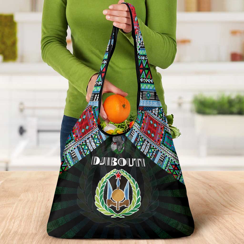 Djibouti Roots Grocery Bag African Map in Fingerprint and Tribal Colors