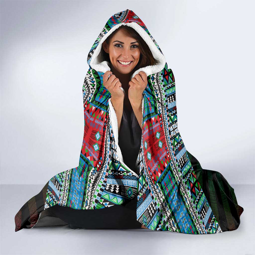 Djibouti Roots Hooded Blanket African Map in Fingerprint and Tribal Colors