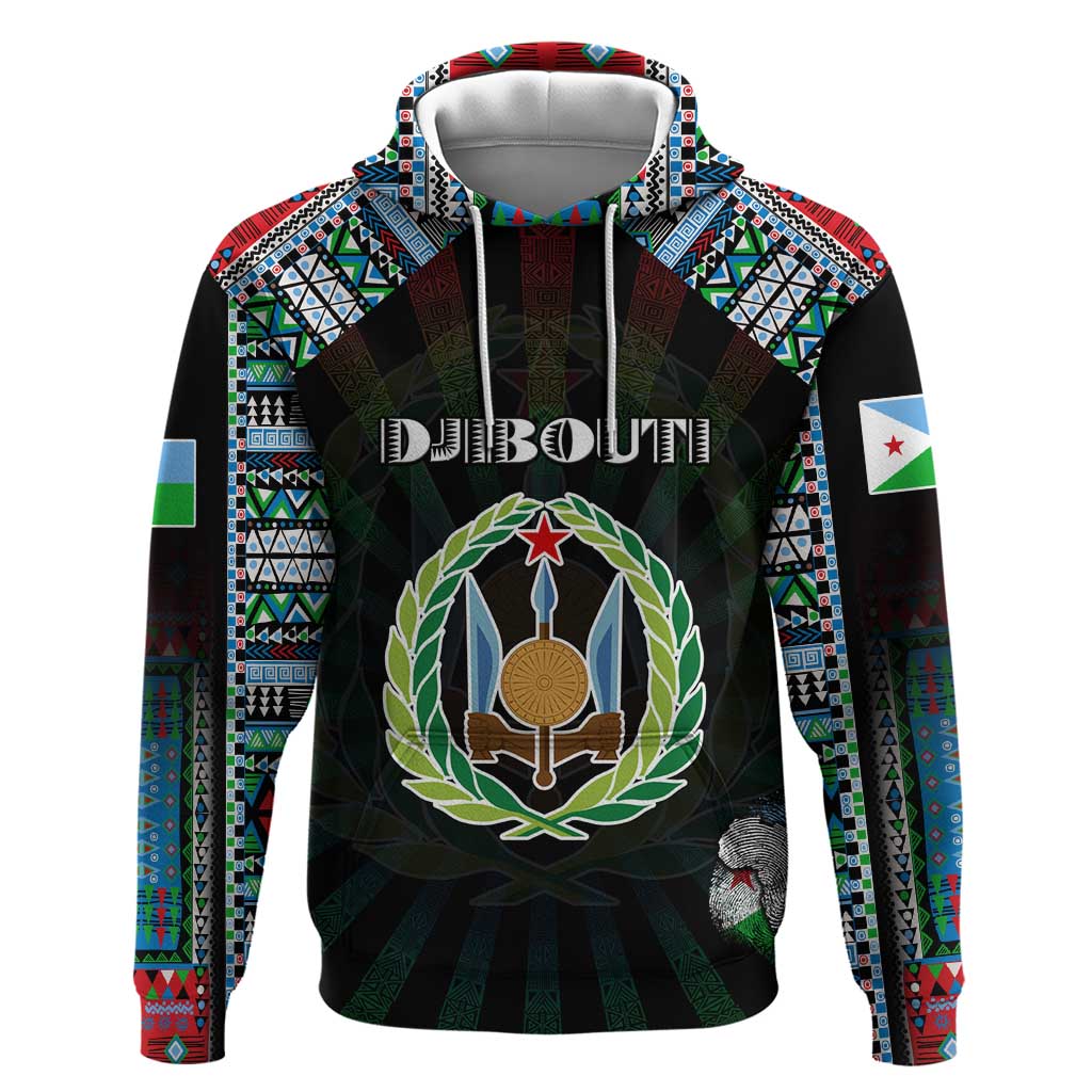 Personalized Djibouti Roots Hoodie African Map in Fingerprint and Tribal Colors