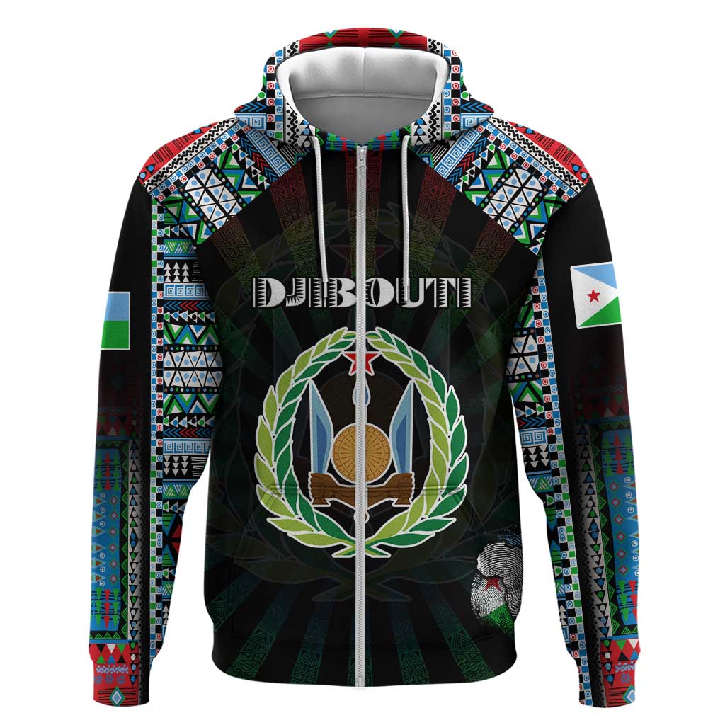 Personalized Djibouti Roots Hoodie African Map in Fingerprint and Tribal Colors