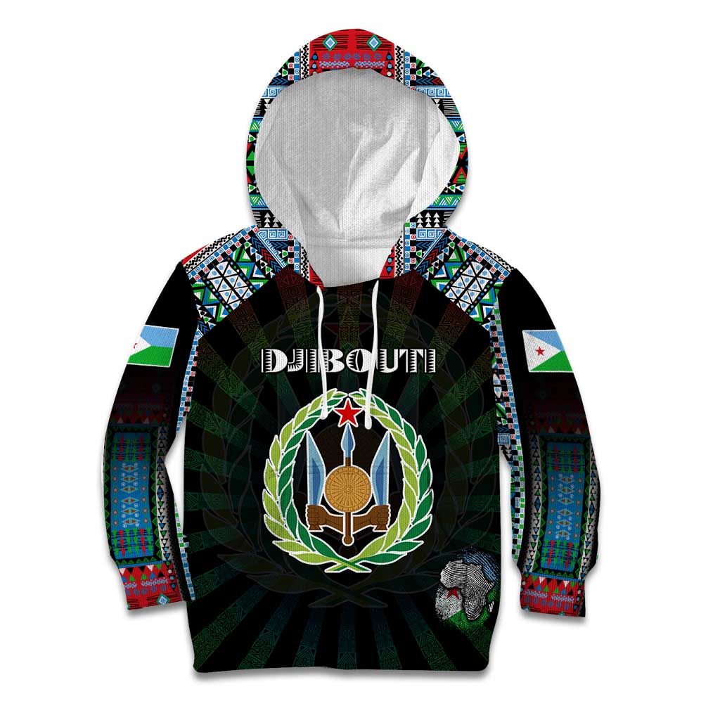 Personalized Djibouti Roots Kid Hoodie African Map in Fingerprint and Tribal Colors