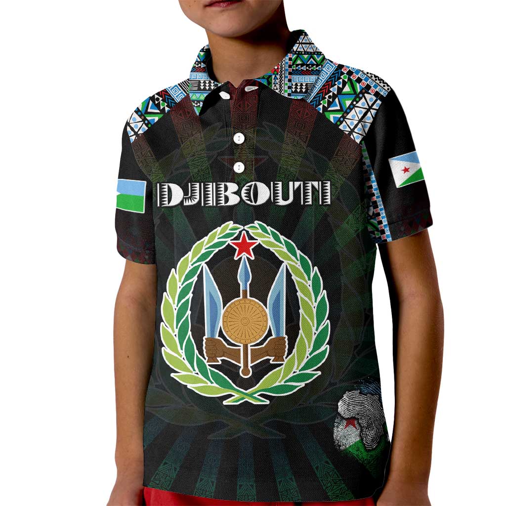 Personalized Djibouti Roots Kid Polo Shirt African Map in Fingerprint and Tribal Colors