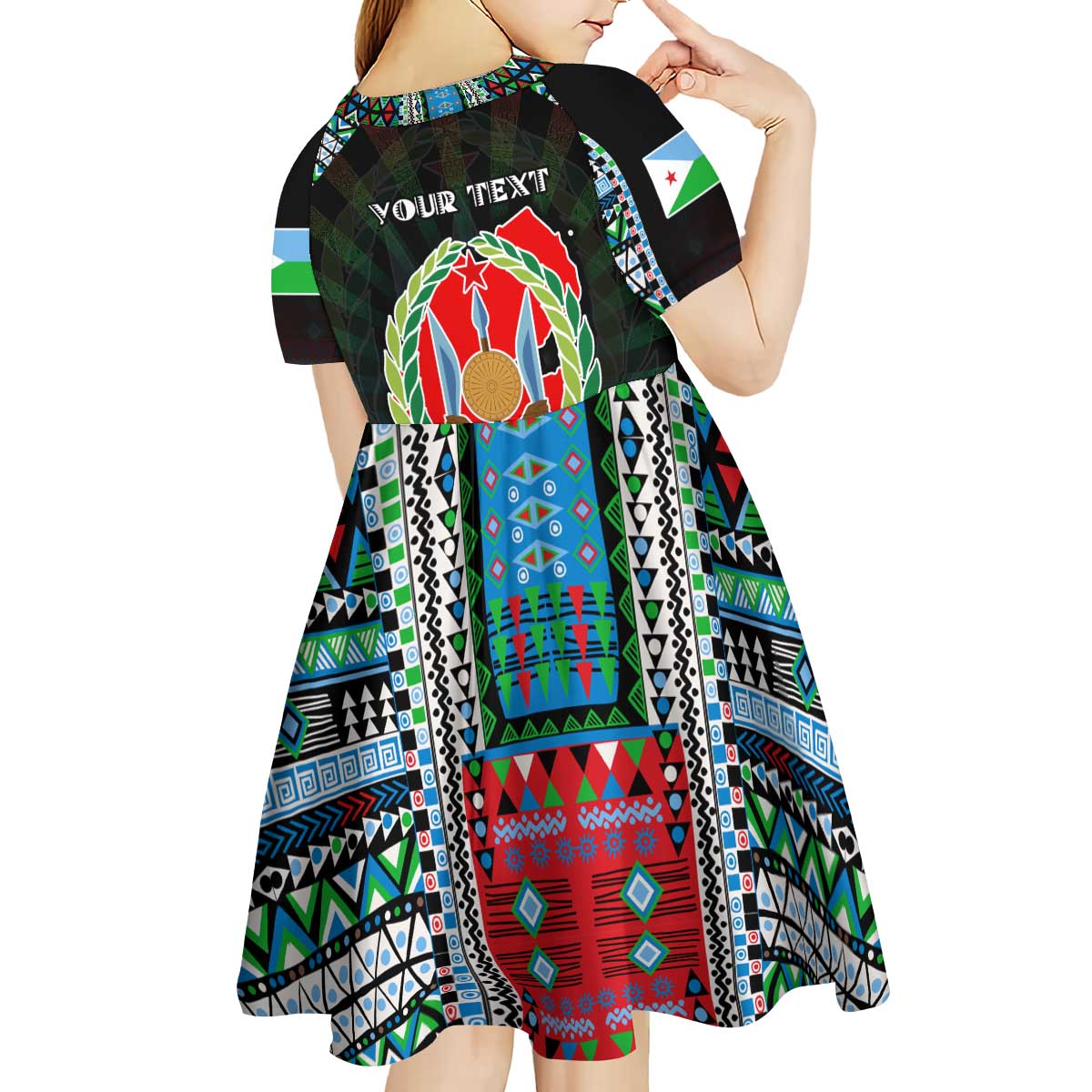 Personalized Djibouti Roots Kid Short Sleeve Dress African Map in Fingerprint and Tribal Colors