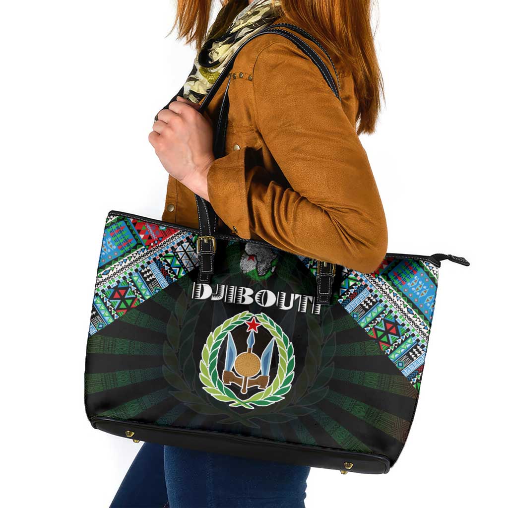 Djibouti Roots Leather Tote Bag African Map in Fingerprint and Tribal Colors