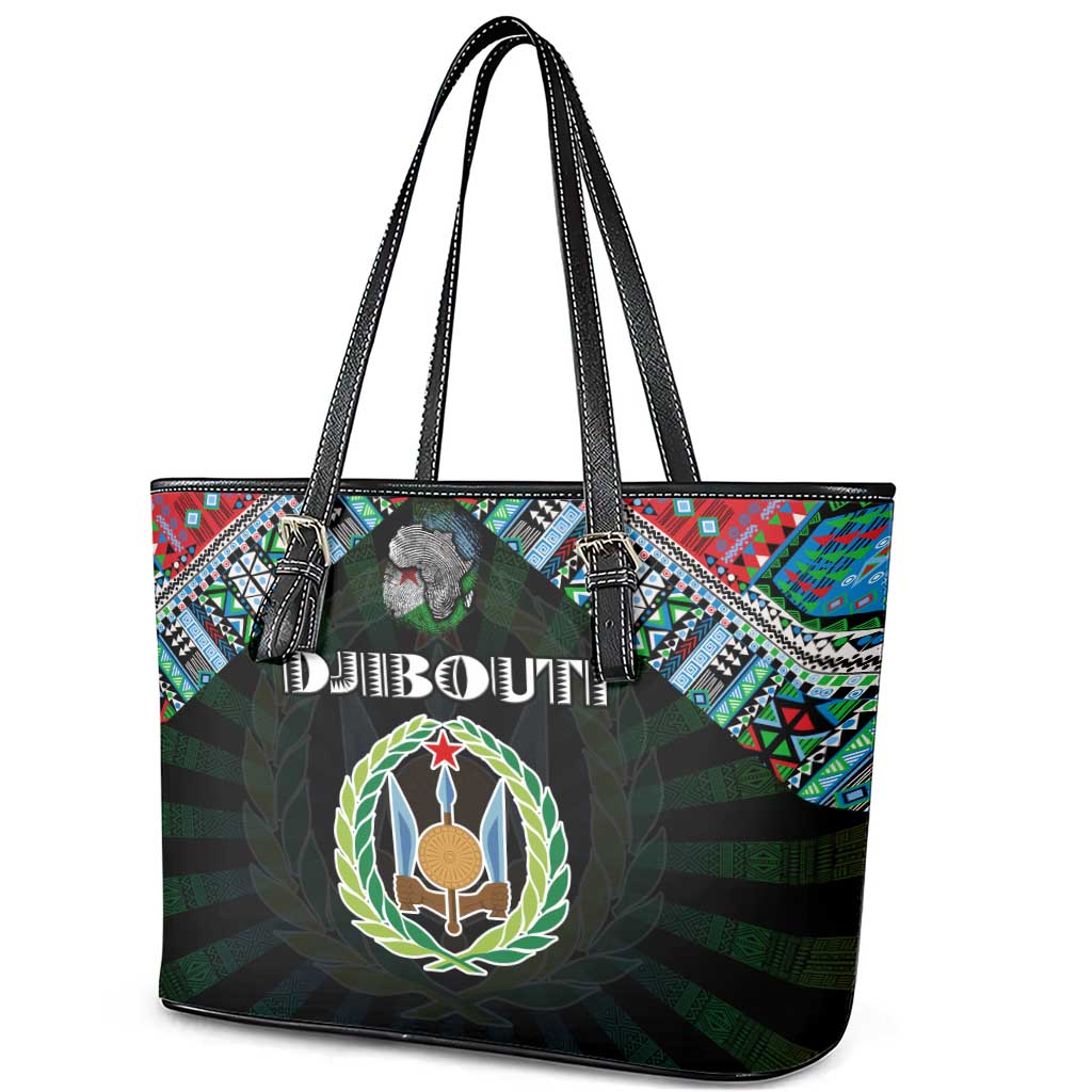 Djibouti Roots Leather Tote Bag African Map in Fingerprint and Tribal Colors