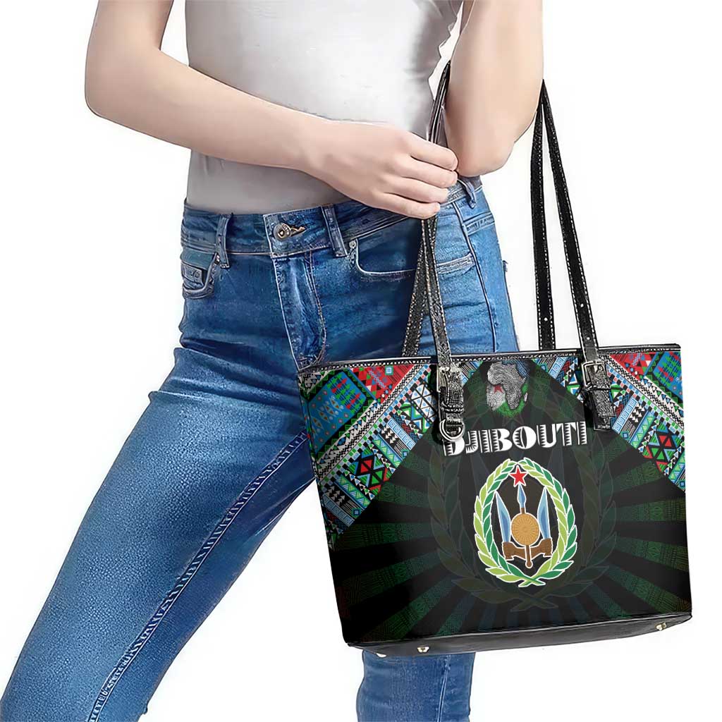 Djibouti Roots Leather Tote Bag African Map in Fingerprint and Tribal Colors