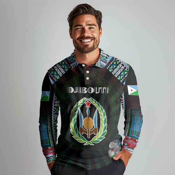 Djibouti Long Sleeve Shirt Flag Tribal Motifs and Red Star Symbol of Unity TS04 main image 1