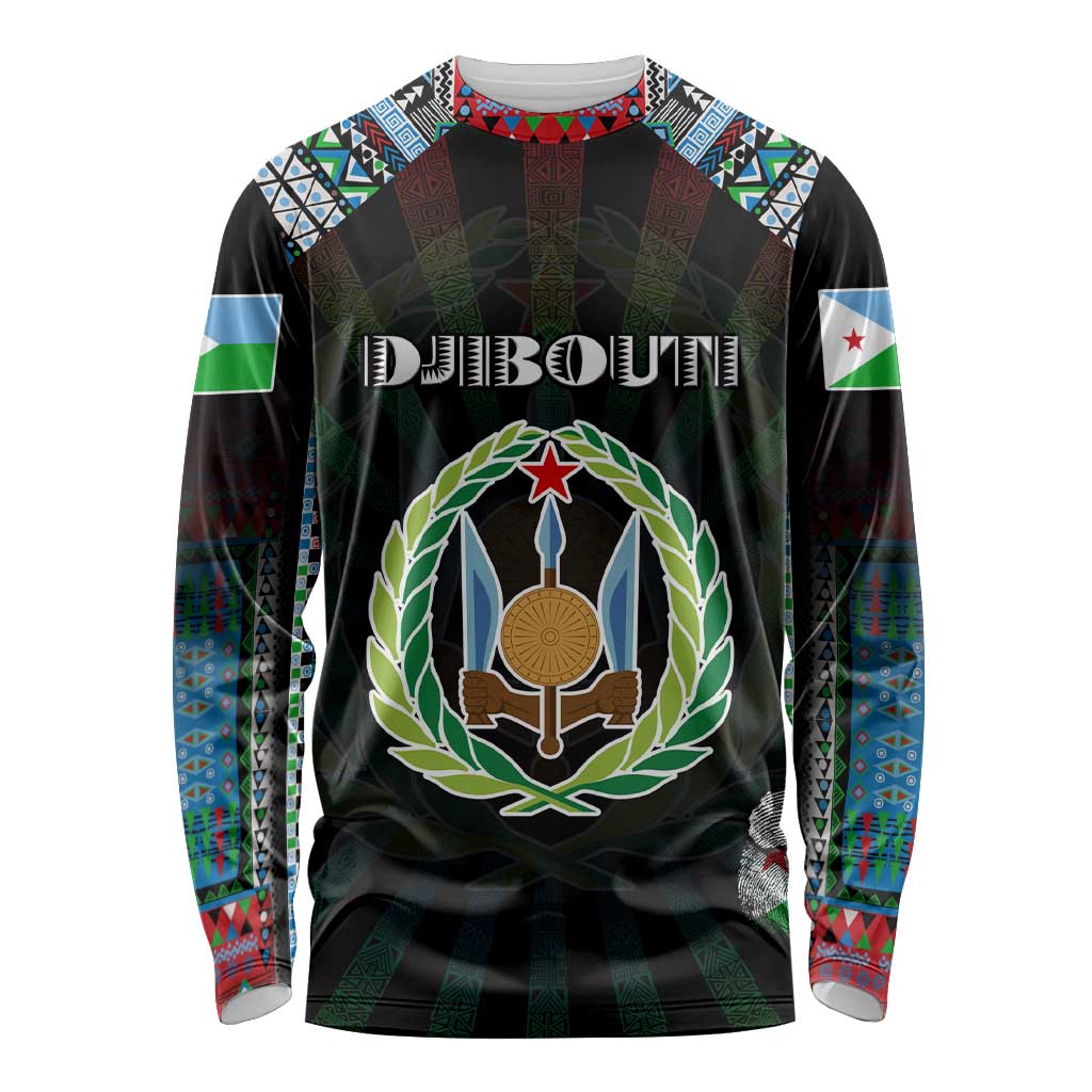Personalized Djibouti Roots Long Sleeve Shirt African Map in Fingerprint and Tribal Colors