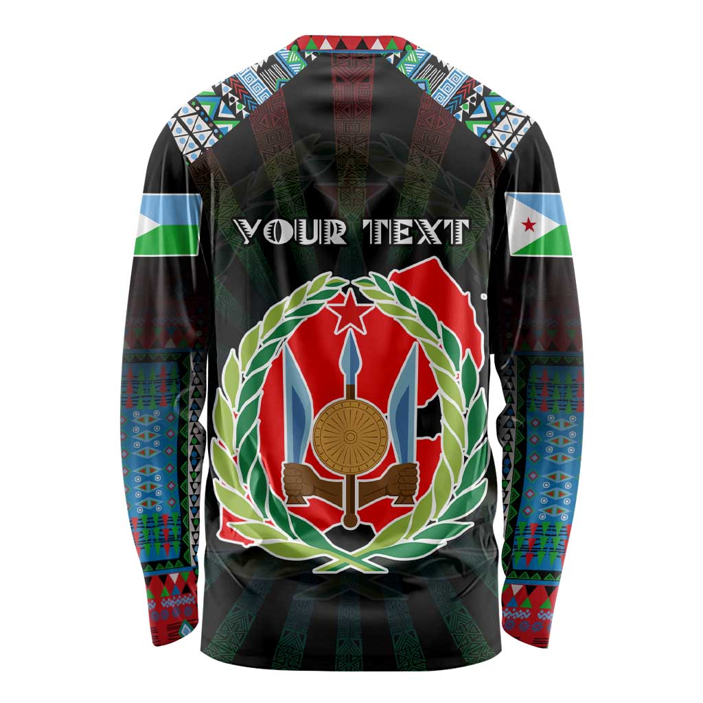 Personalized Djibouti Roots Long Sleeve Shirt African Map in Fingerprint and Tribal Colors