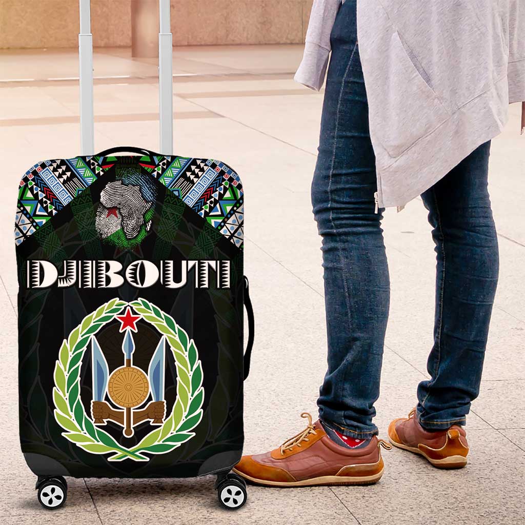 Djibouti Roots Luggage Cover African Map in Fingerprint and Tribal Colors