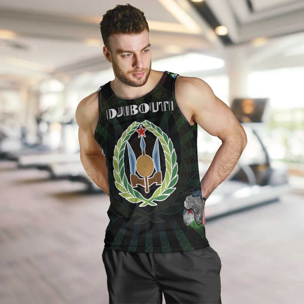 Personalized Djibouti Roots Men Tank Top African Map in Fingerprint and Tribal Colors