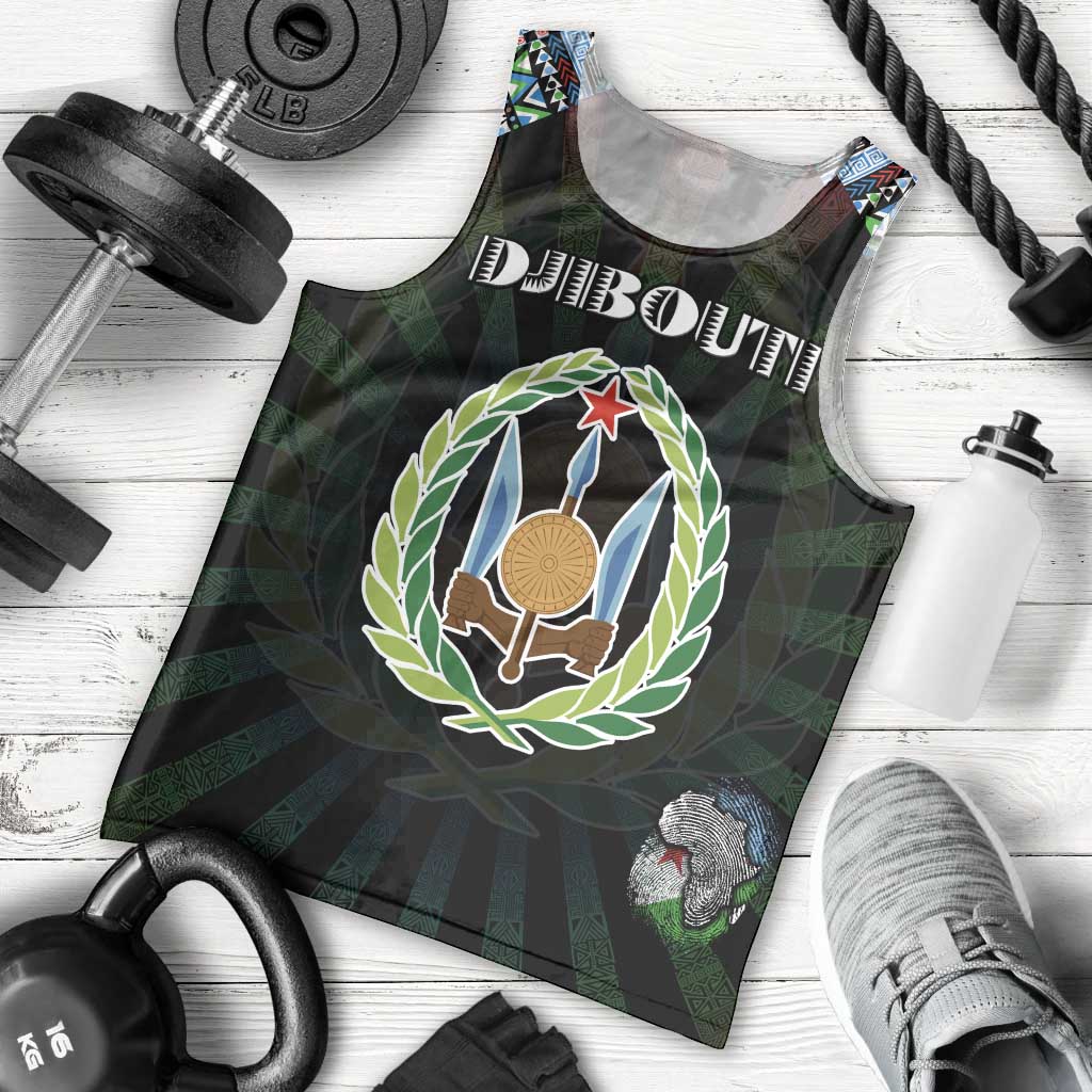 Personalized Djibouti Roots Men Tank Top African Map in Fingerprint and Tribal Colors