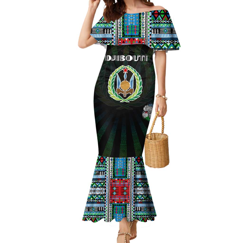 Personalized Djibouti Roots Mermaid Dress African Map in Fingerprint and Tribal Colors