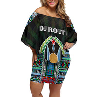 Personalized Djibouti Roots Off Shoulder Short Dress African Map in Fingerprint and Tribal Colors