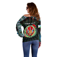 Personalized Djibouti Roots Off Shoulder Sweater African Map in Fingerprint and Tribal Colors