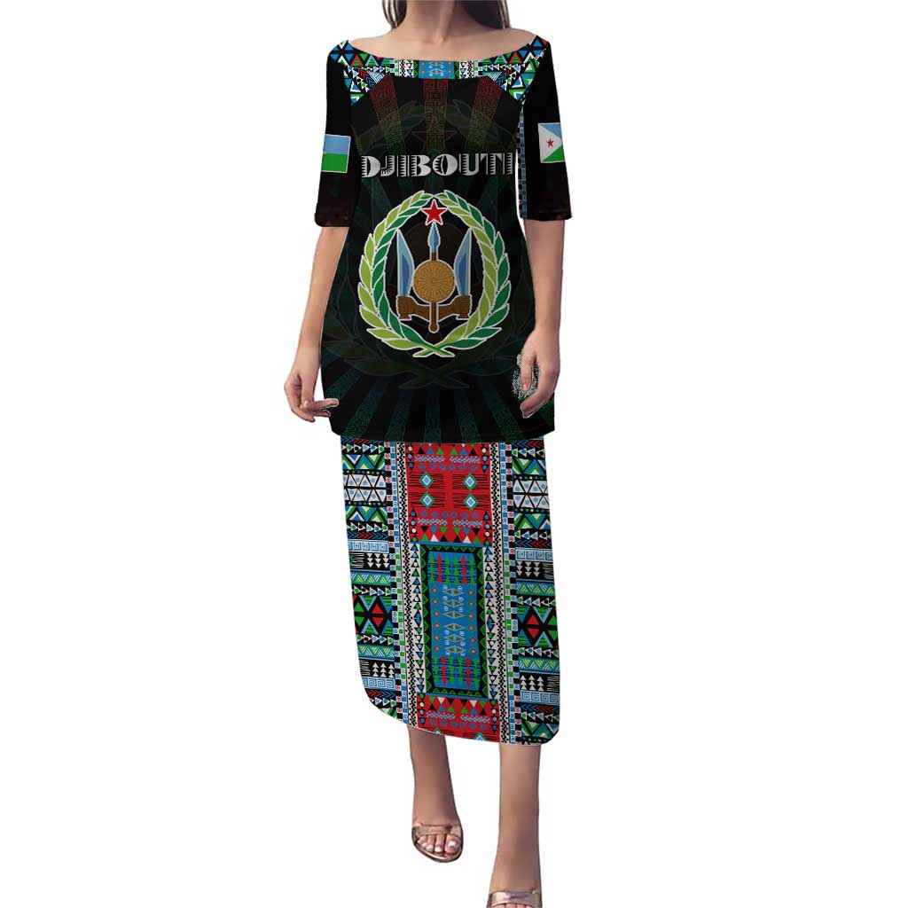 Personalized Djibouti Roots Puletasi African Map in Fingerprint and Tribal Colors