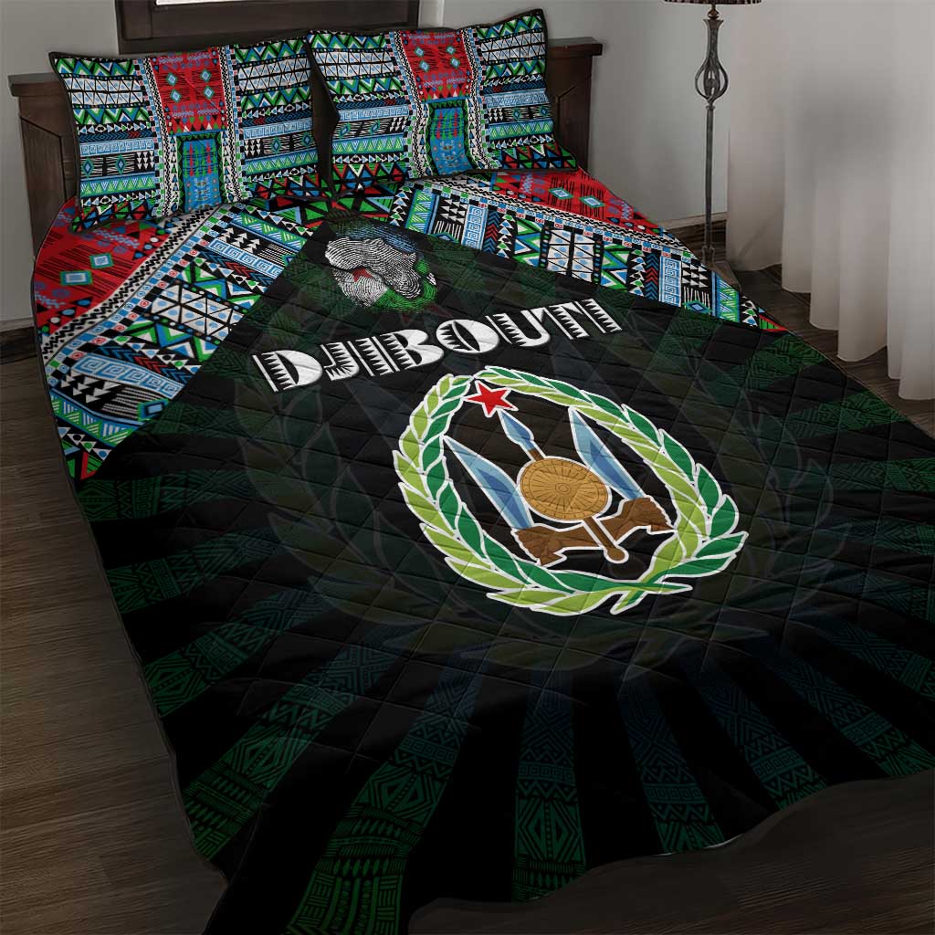 Djibouti Roots Quilt Bed Set African Map in Fingerprint and Tribal Colors
