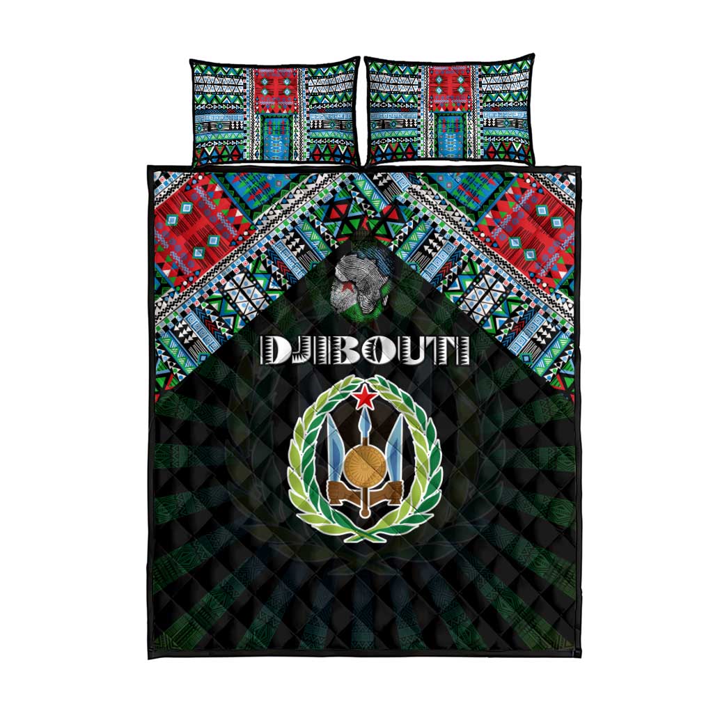 Djibouti Roots Quilt Bed Set African Map in Fingerprint and Tribal Colors