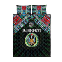 Djibouti Roots Quilt Bed Set African Map in Fingerprint and Tribal Colors