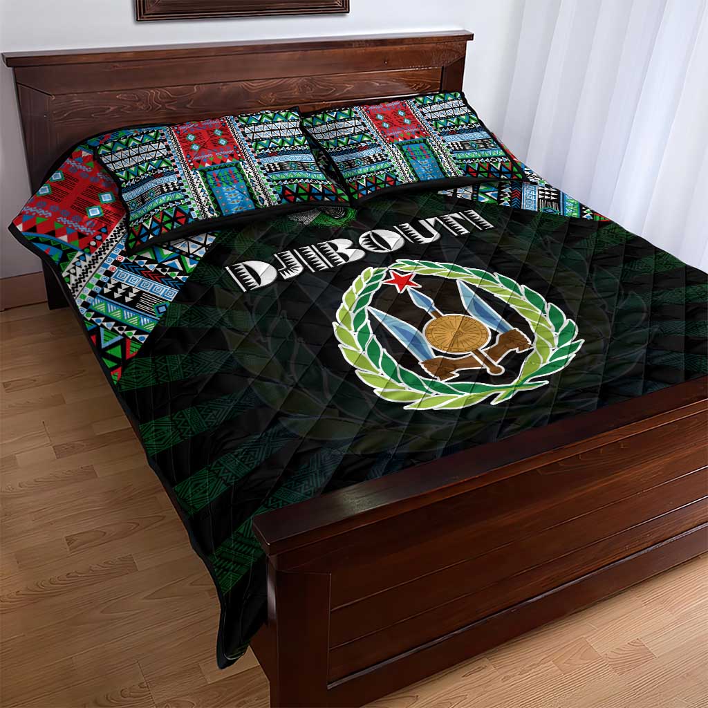 Djibouti Roots Quilt Bed Set African Map in Fingerprint and Tribal Colors