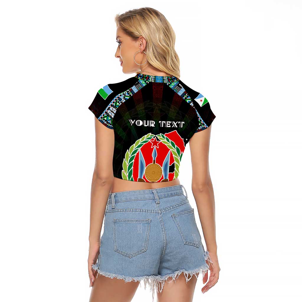 Personalized Djibouti Roots Raglan Cropped T Shirt African Map in Fingerprint and Tribal Colors