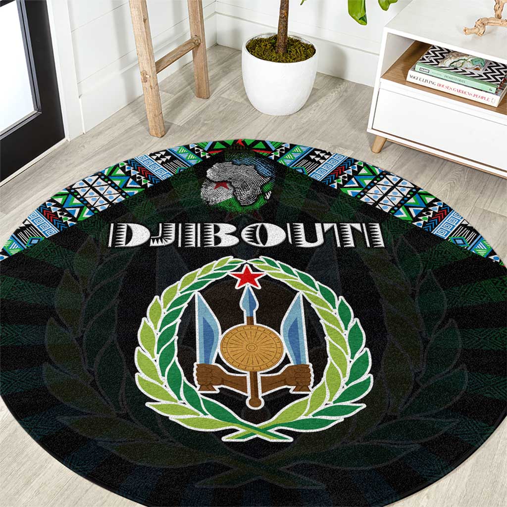 Djibouti Roots Round Carpet African Map in Fingerprint and Tribal Colors