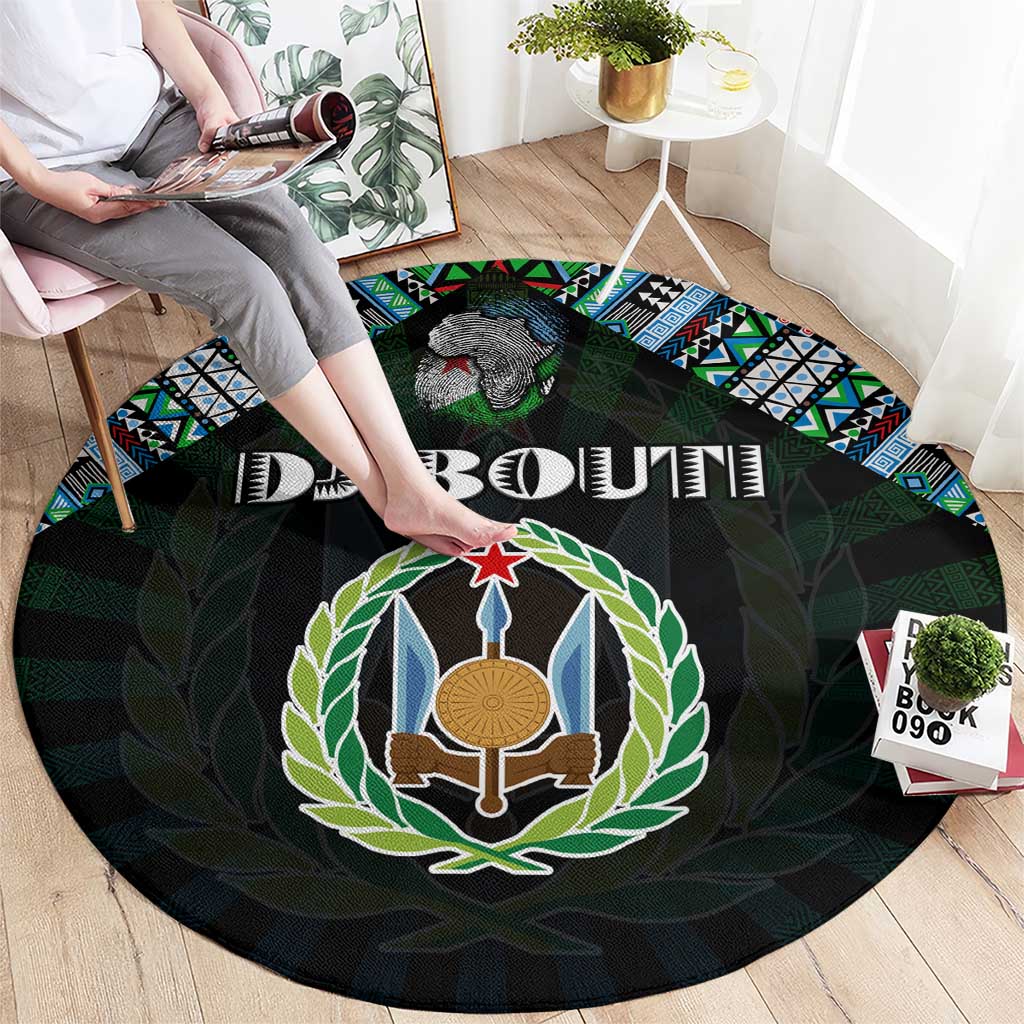 Djibouti Roots Round Carpet African Map in Fingerprint and Tribal Colors