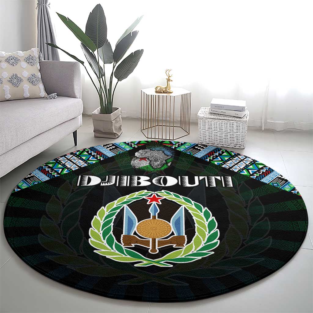 Djibouti Roots Round Carpet African Map in Fingerprint and Tribal Colors