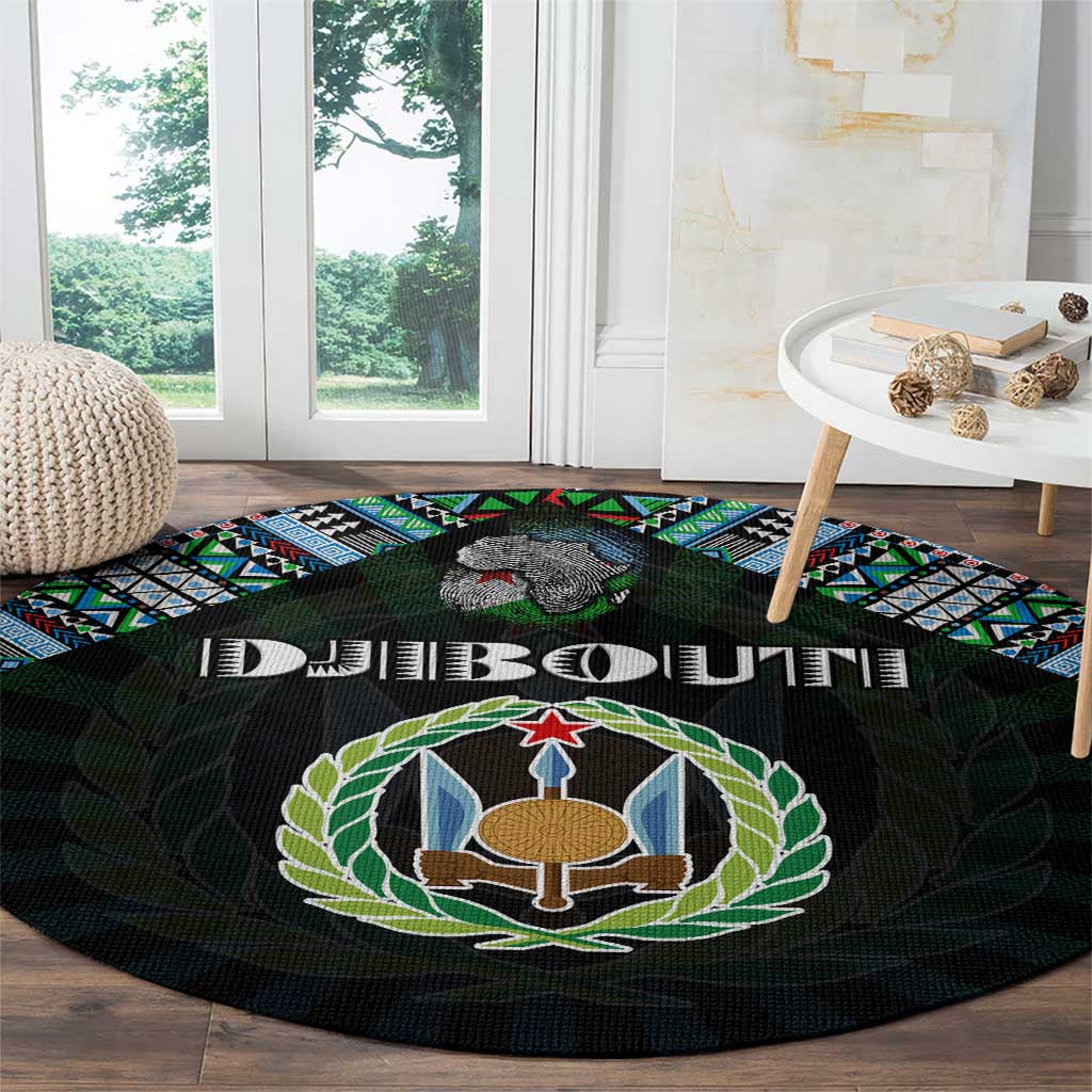 Djibouti Roots Round Carpet African Map in Fingerprint and Tribal Colors