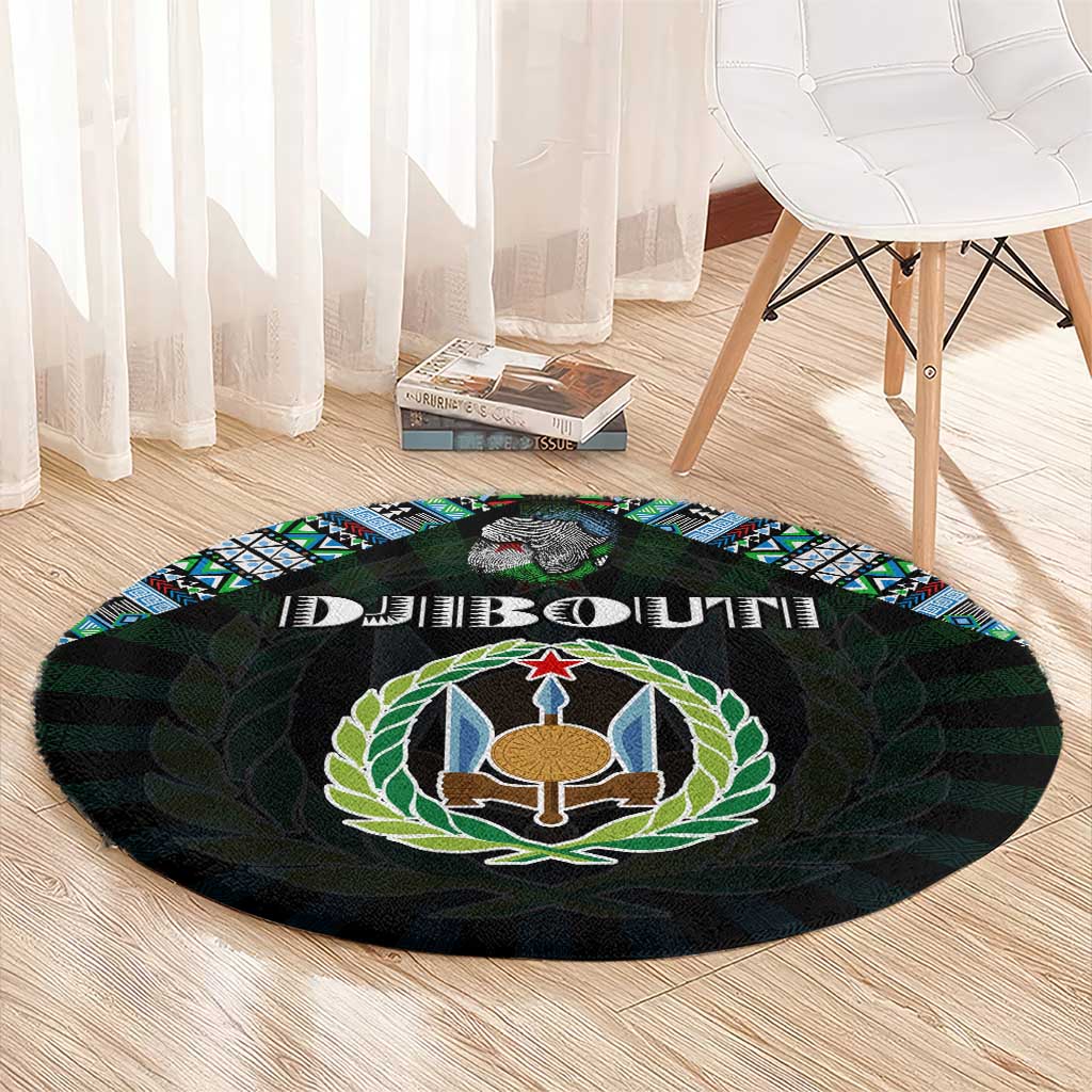 Djibouti Roots Round Carpet African Map in Fingerprint and Tribal Colors