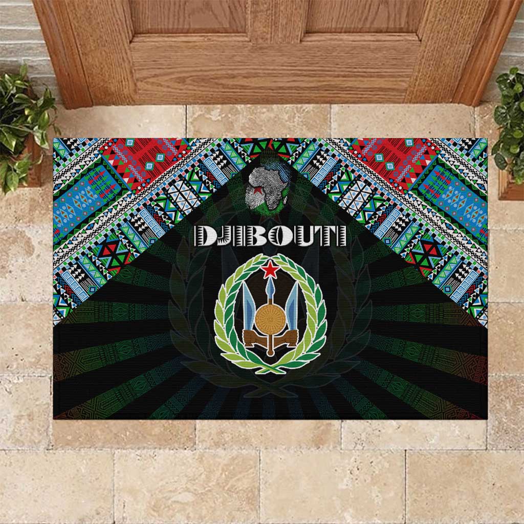 Djibouti Roots Rubber Doormat African Map in Fingerprint and Tribal Colors
