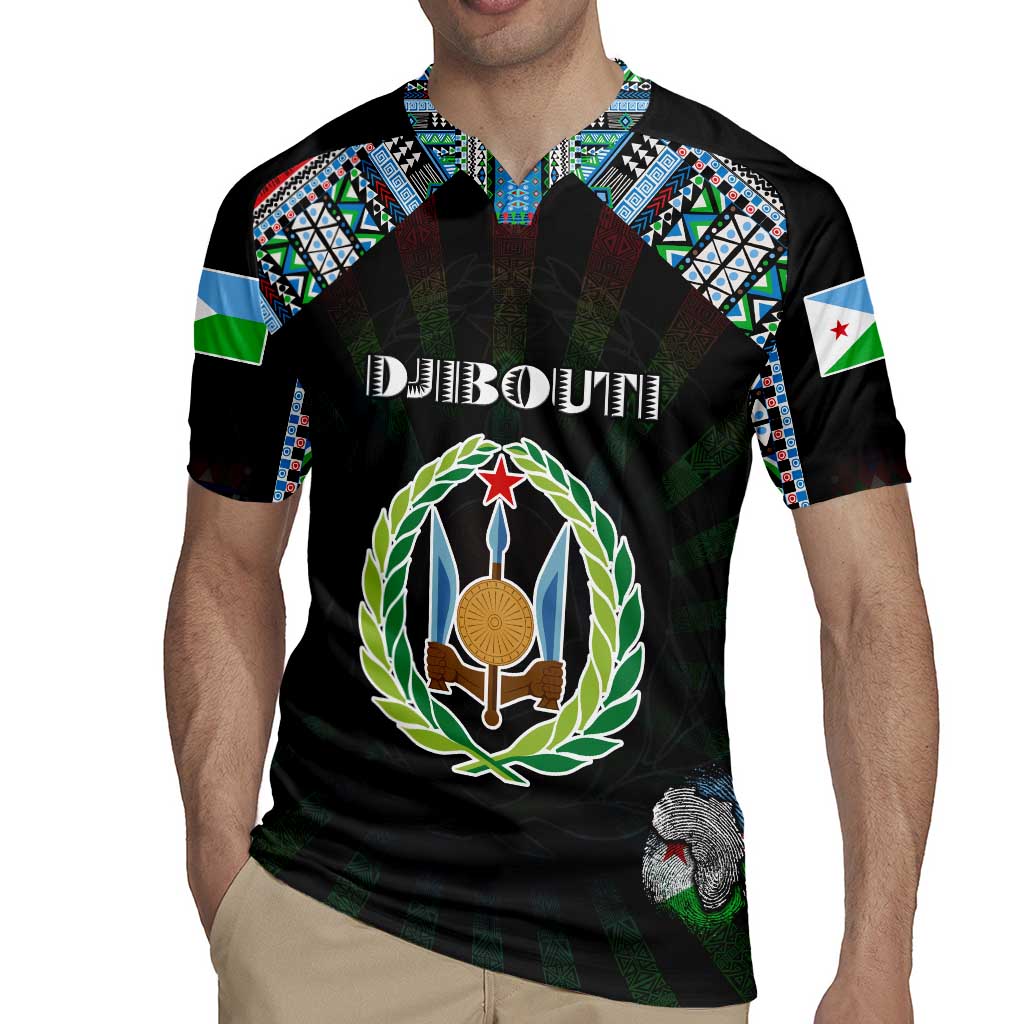 Personalized Djibouti Roots Rugby Jersey African Map in Fingerprint and Tribal Colors