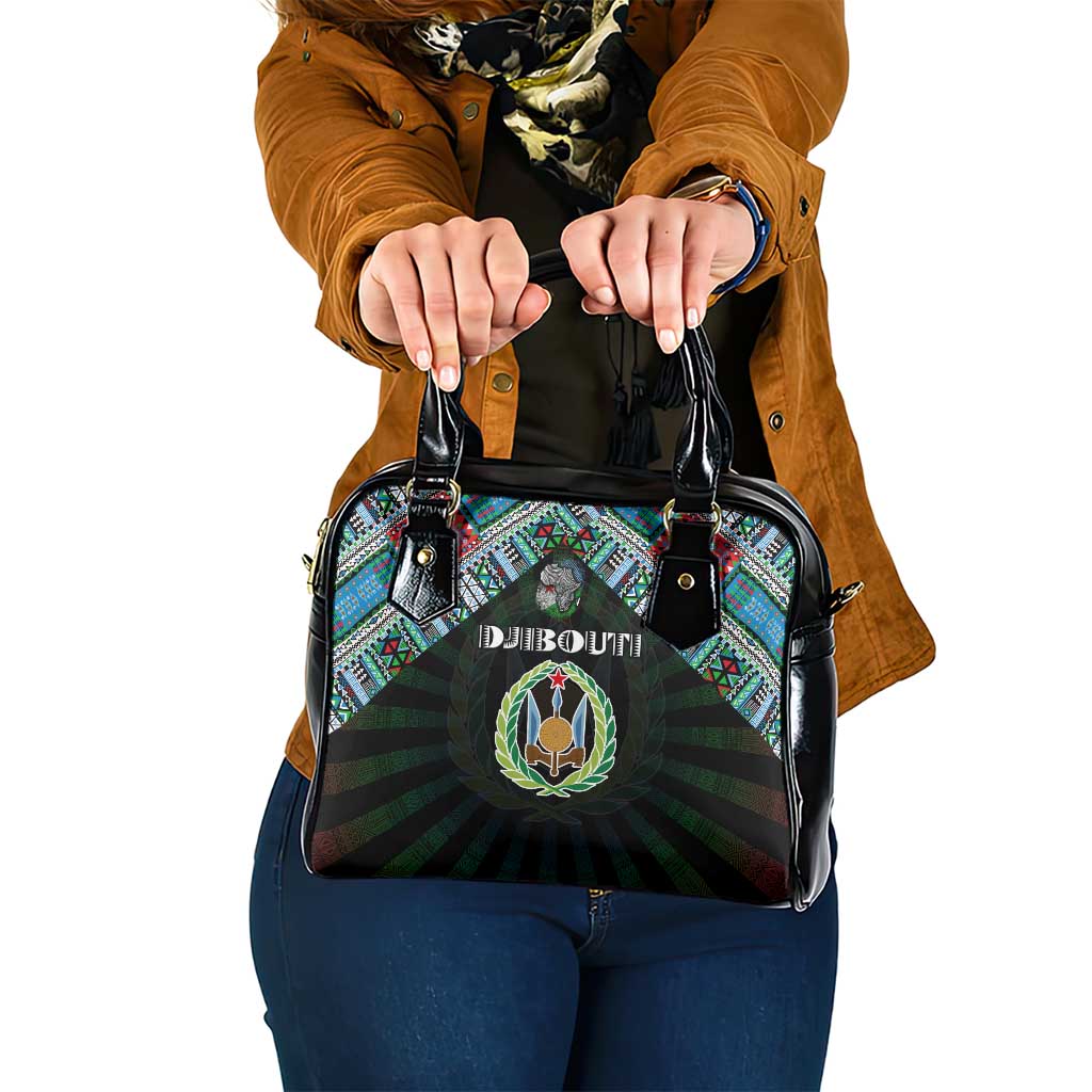 Djibouti Roots Shoulder Handbag African Map in Fingerprint and Tribal Colors