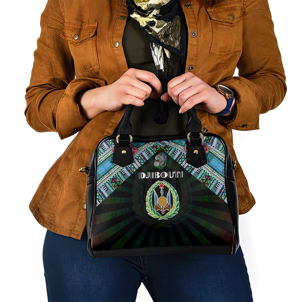 Djibouti Roots Shoulder Handbag African Map in Fingerprint and Tribal Colors