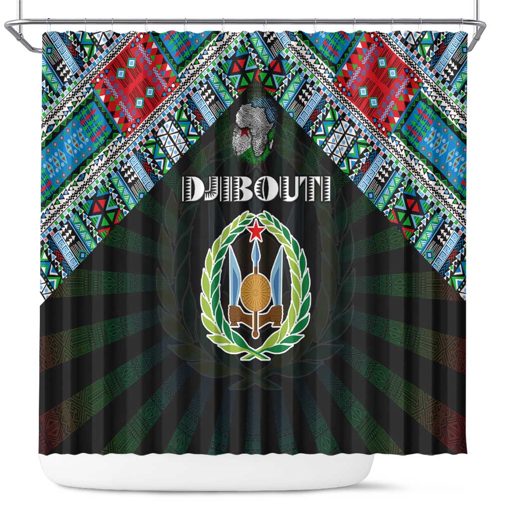Djibouti Roots Shower Curtain African Map in Fingerprint and Tribal Colors