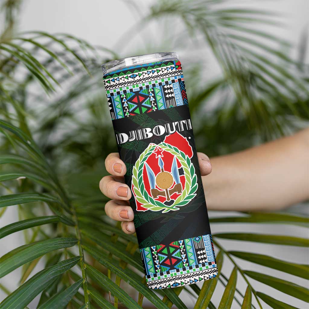 Djibouti Roots Skinny Tumbler African Map in Fingerprint and Tribal Colors