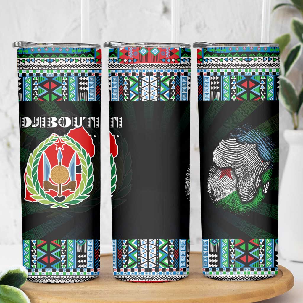 Djibouti Roots Skinny Tumbler African Map in Fingerprint and Tribal Colors