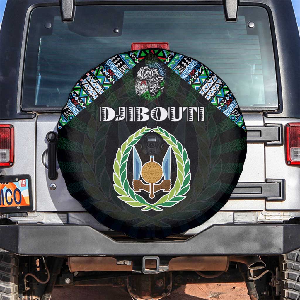 Djibouti Roots Spare Tire Cover African Map in Fingerprint and Tribal Colors
