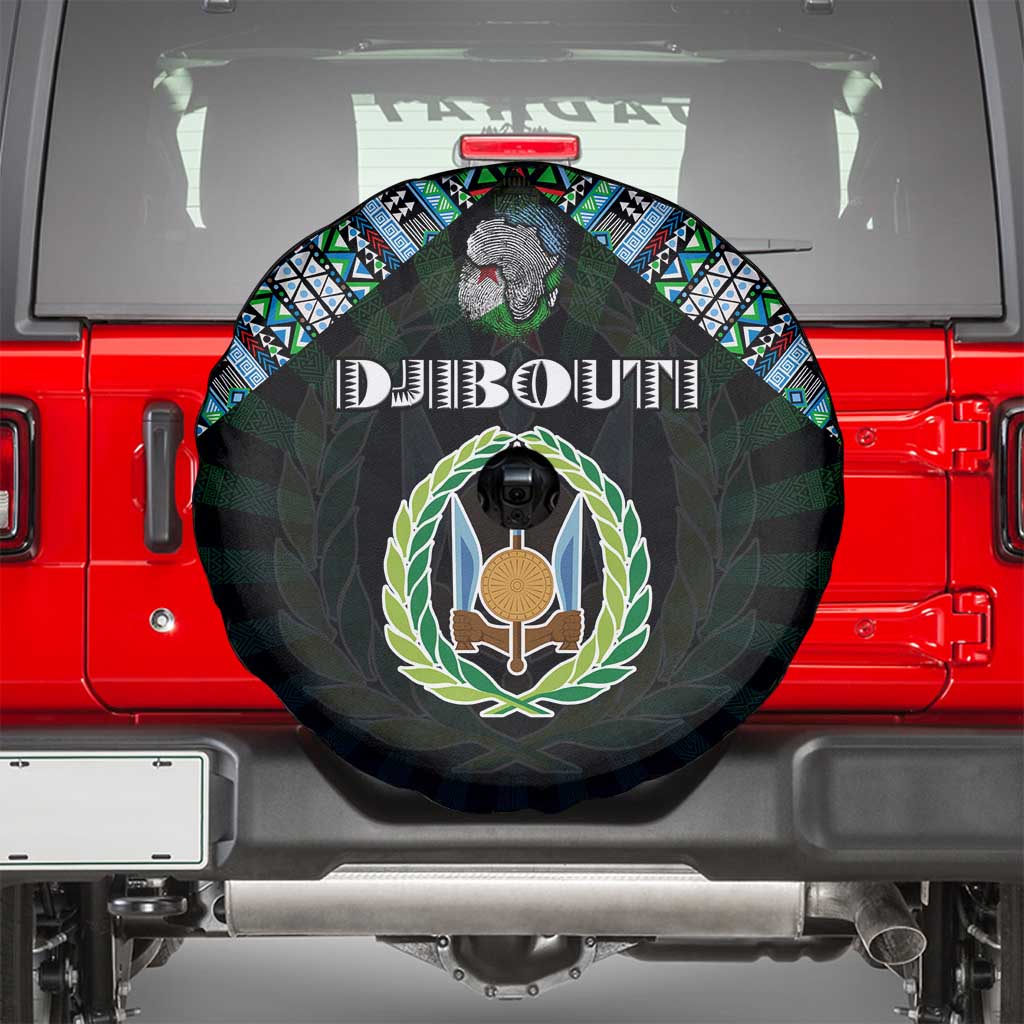 Djibouti Roots Spare Tire Cover African Map in Fingerprint and Tribal Colors