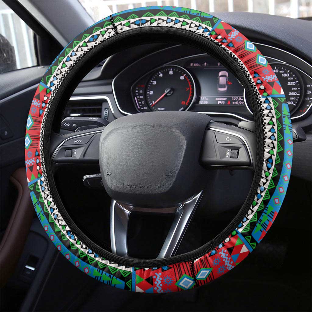 Djibouti Roots Steering Wheel Cover African Map in Fingerprint and Tribal Colors