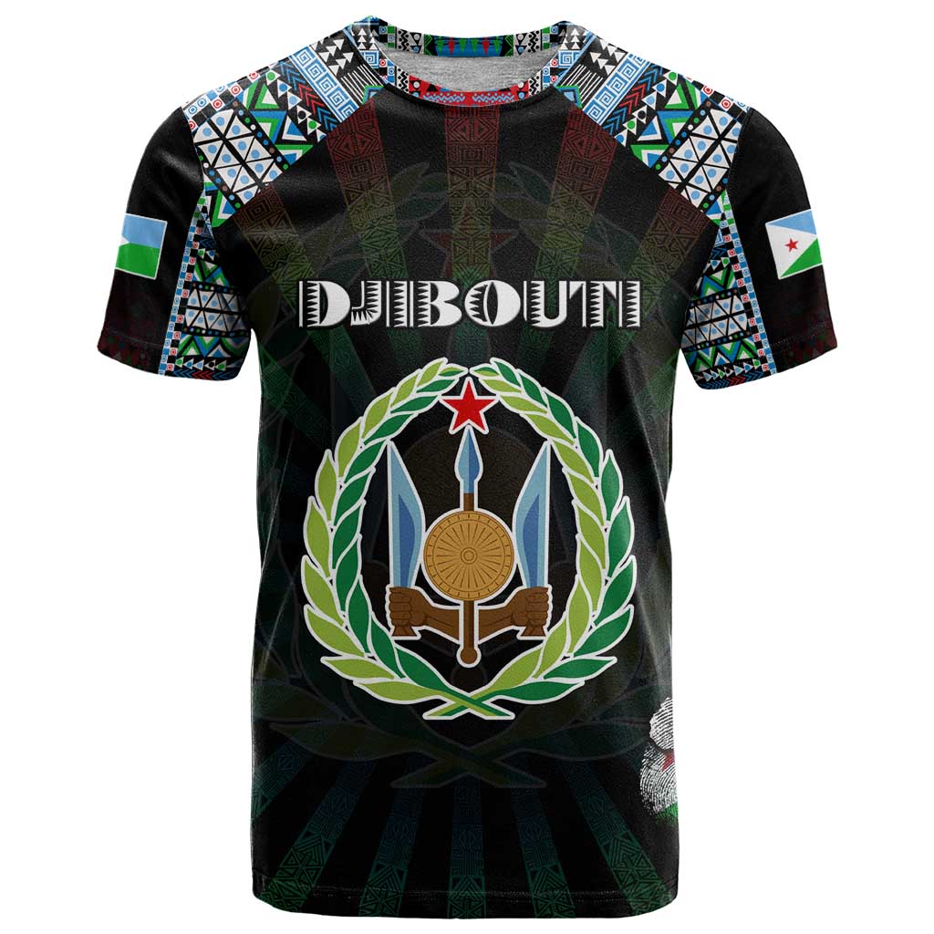 Personalized Djibouti Roots T Shirt African Map in Fingerprint and Tribal Colors