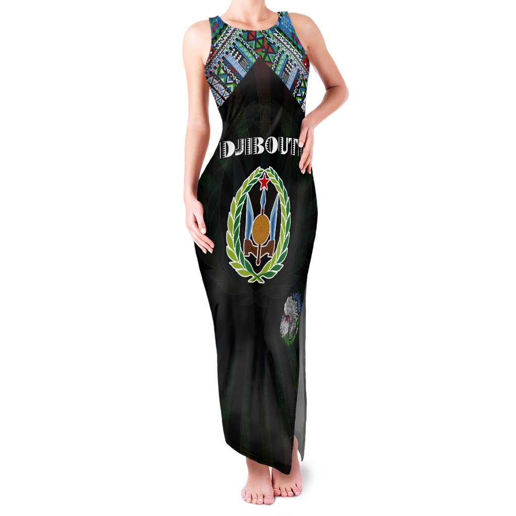 Personalized Djibouti Roots Tank Maxi Dress African Map in Fingerprint and Tribal Colors