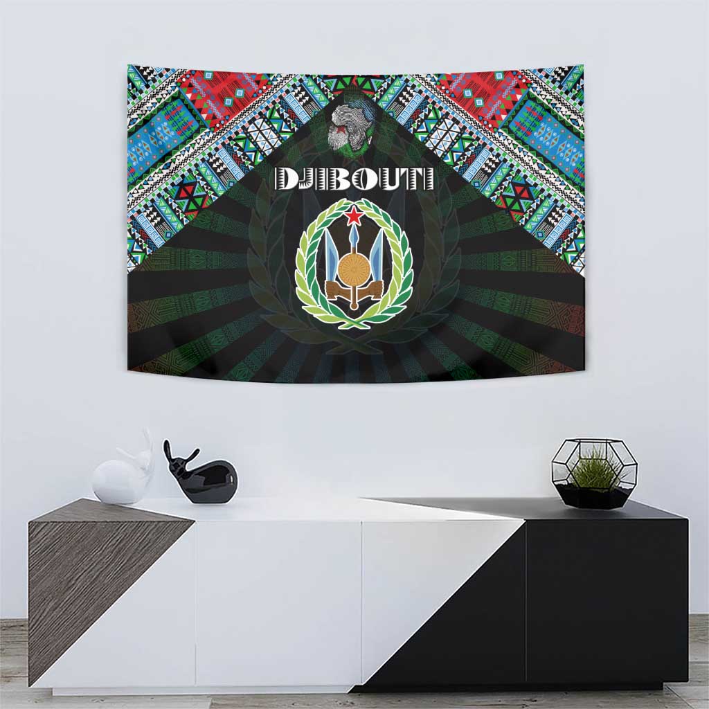 Djibouti Roots Tapestry African Map in Fingerprint and Tribal Colors
