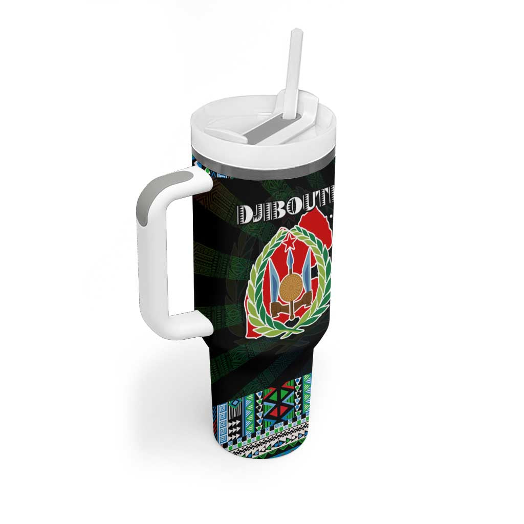 Djibouti Roots Tumbler With Handle African Map in Fingerprint and Tribal Colors