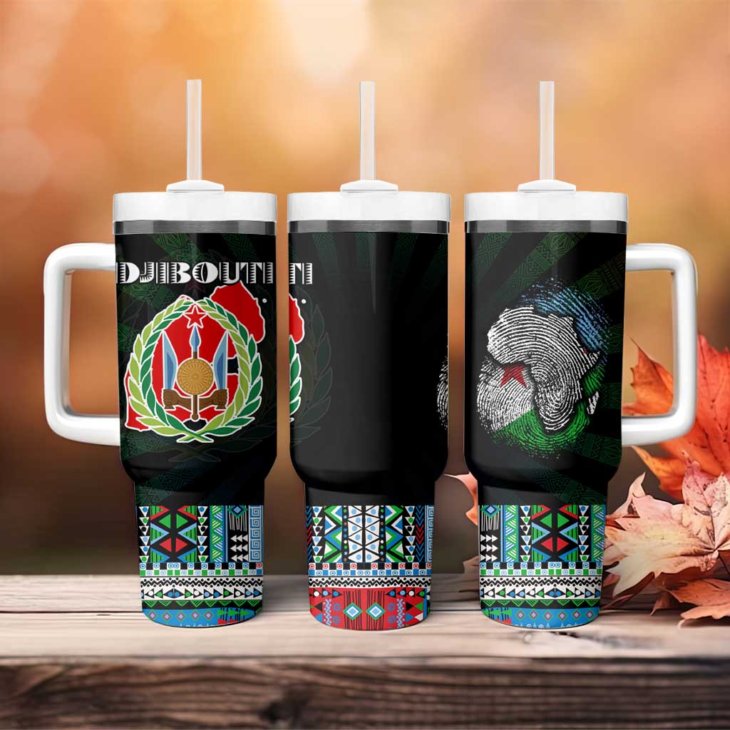 Djibouti Roots Tumbler With Handle African Map in Fingerprint and Tribal Colors