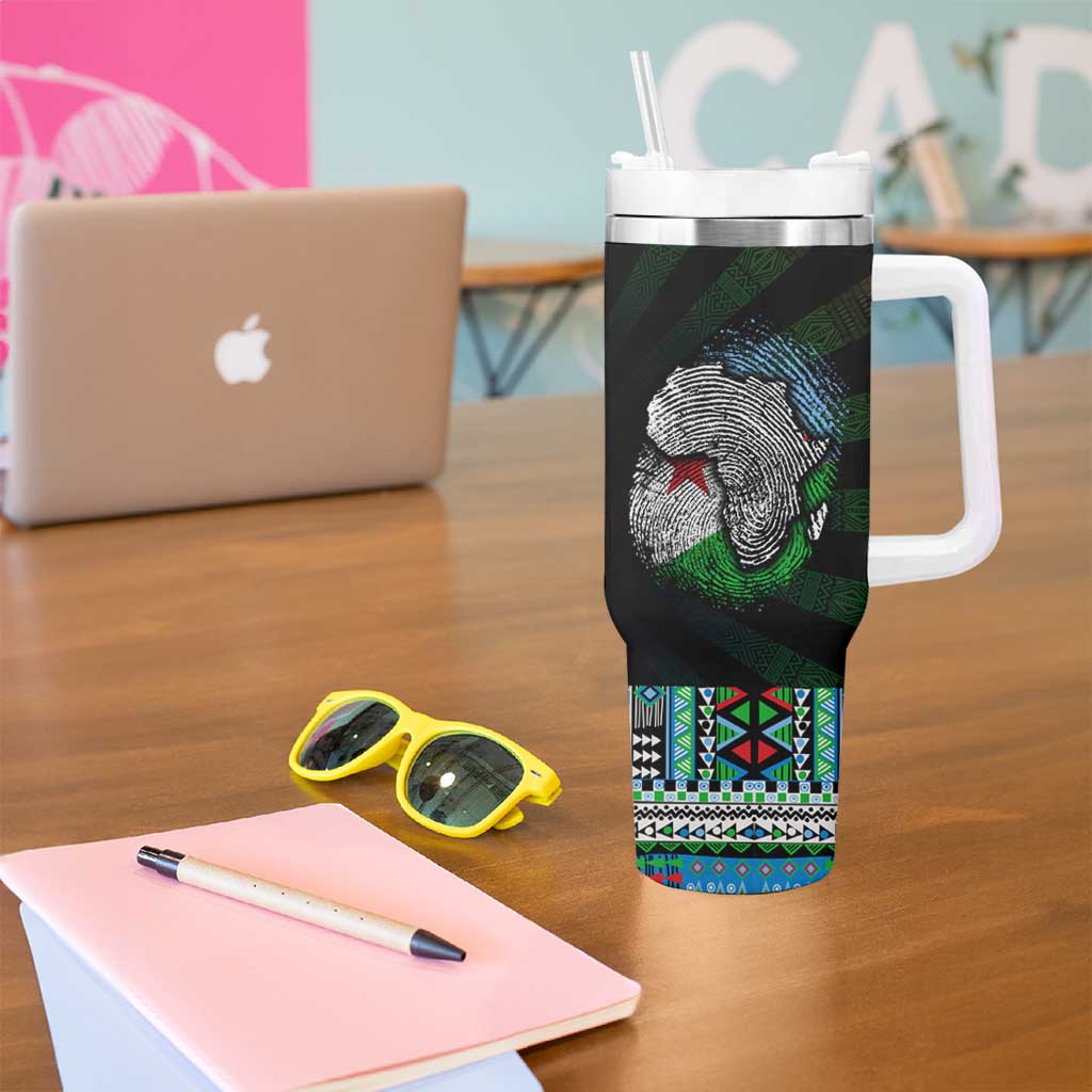 Djibouti Roots Tumbler With Handle African Map in Fingerprint and Tribal Colors